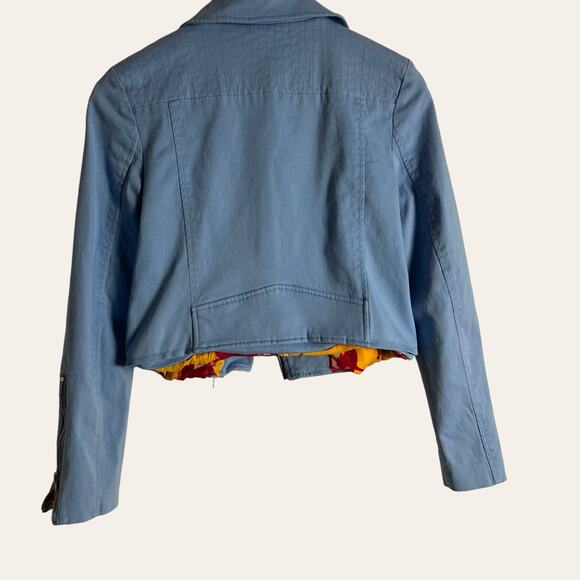 Color Me Courtney Dennis Blue Canvas Crop Biker Moto Jacket Size 4 - Picture 16 of 16